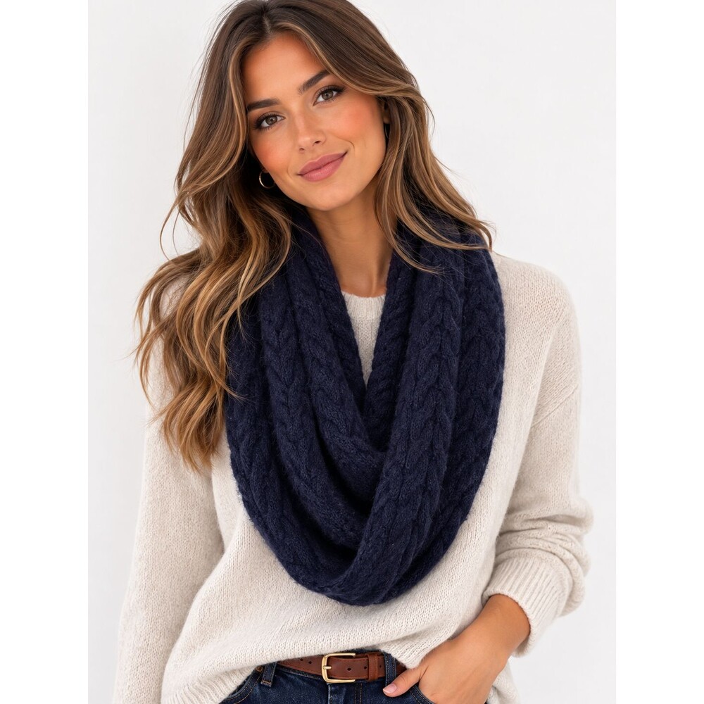 Mark and Graham Cableknit Cable Knit Scarf Navy Blue Infinity Sweater Preppy